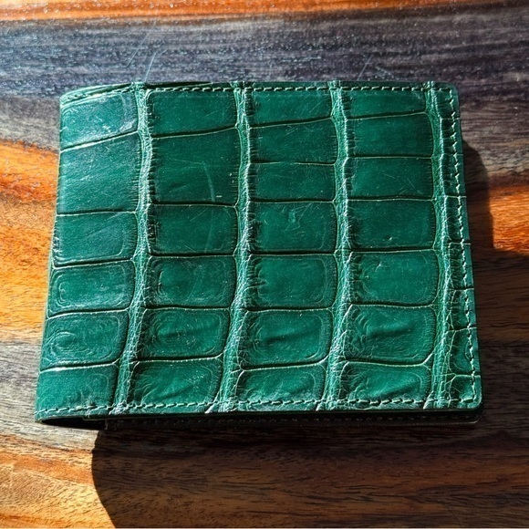 Authentic Crocodile Leather Wallet Dark Olive Green